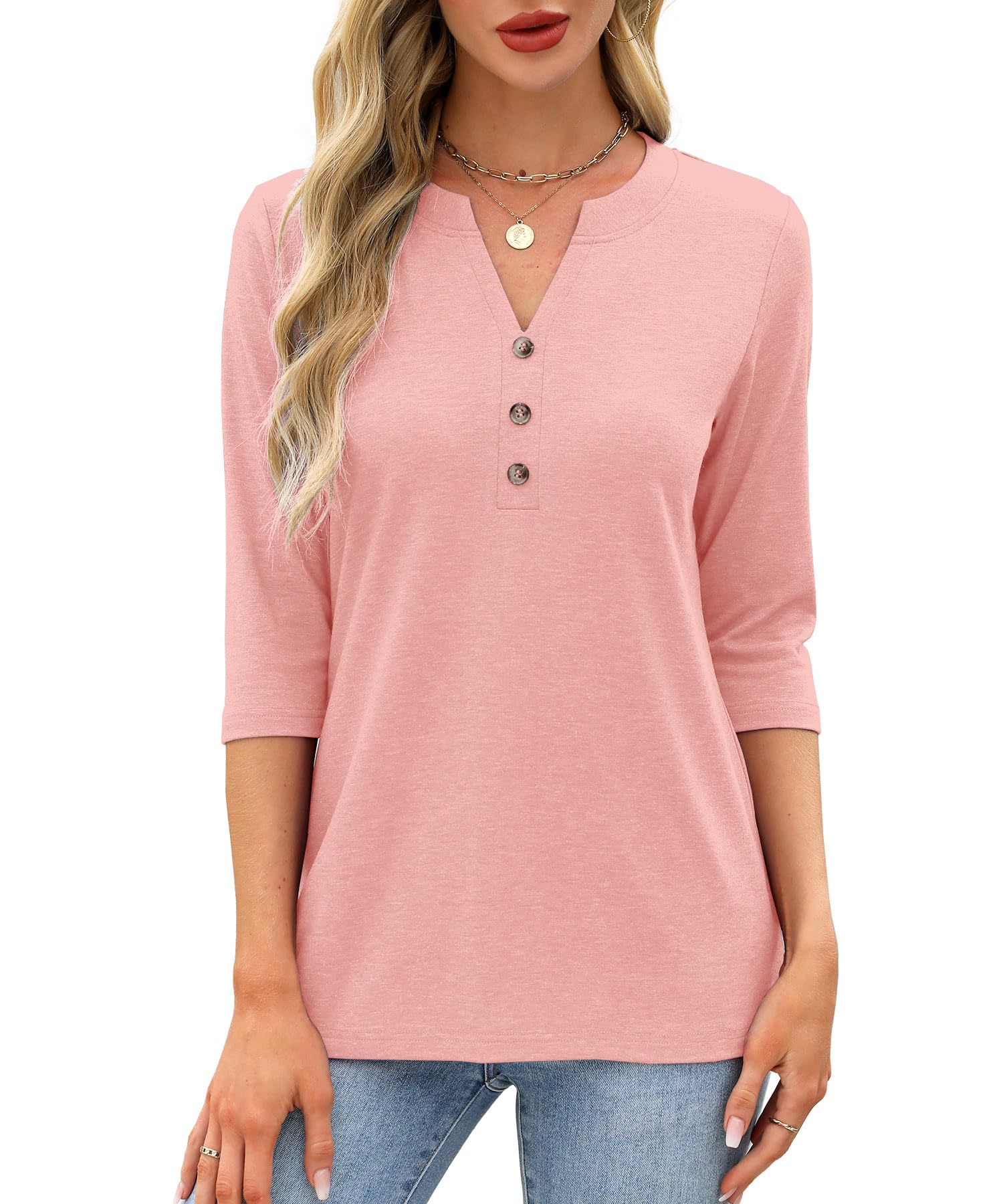 JomeDesign Womens Tops 3/4 Sleeve V Neck Shirts Dressy Casual Tunic Blouses Summer Tees