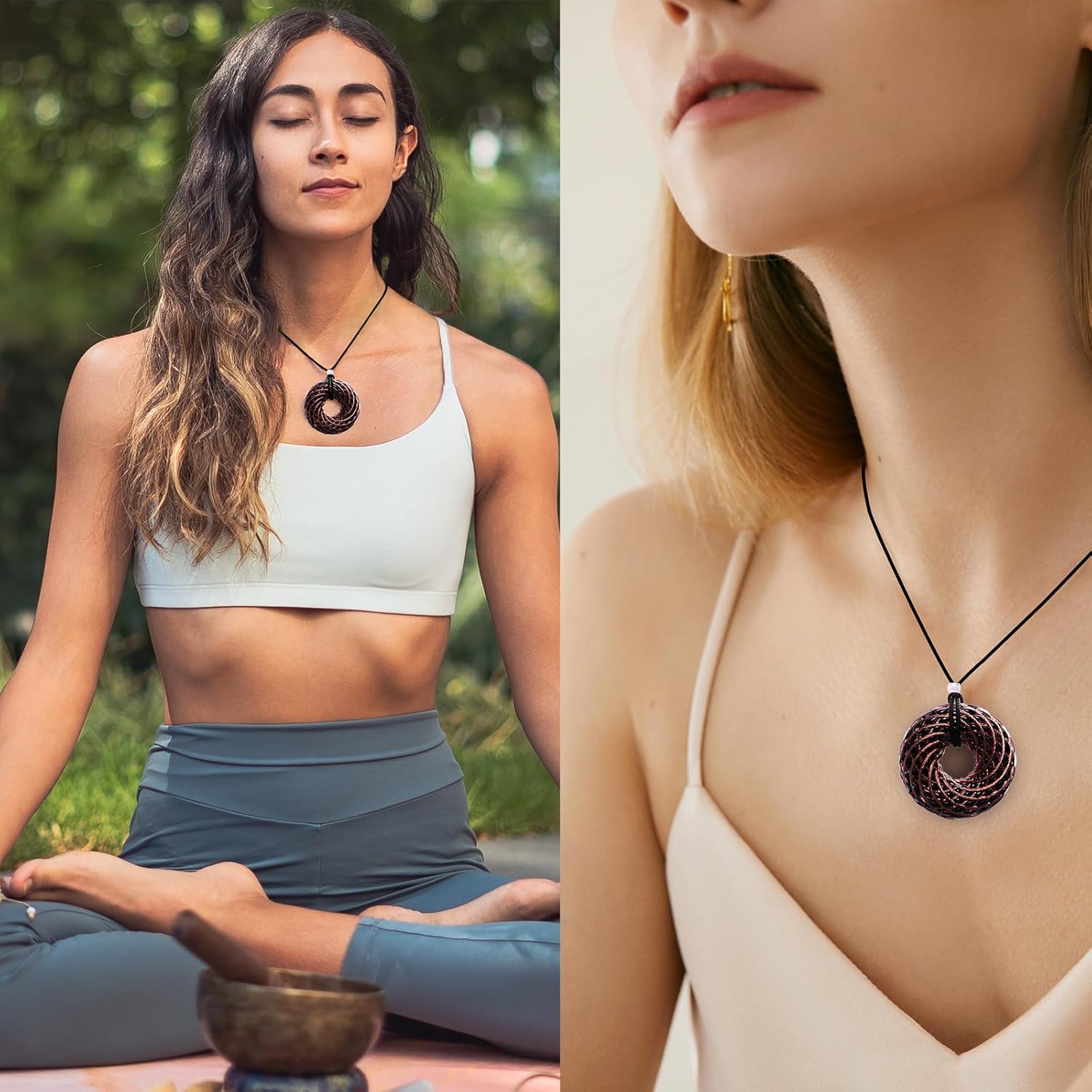 Tensor Rings copper Double Vortex Spiral pandent Orgonite necklace 1.6 Inch Meditation Accessories,balance energy Handmade black resin