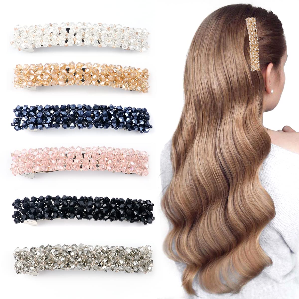 Crystal Hair Barrettes for Women and Girls, Elegant