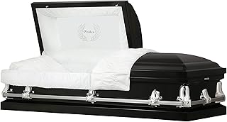 Titan Casket Orion Panel Collection (Black, Father) Handcrafted Funeral Casket - Black with White Crepe Interior & 'Father' Head Panel