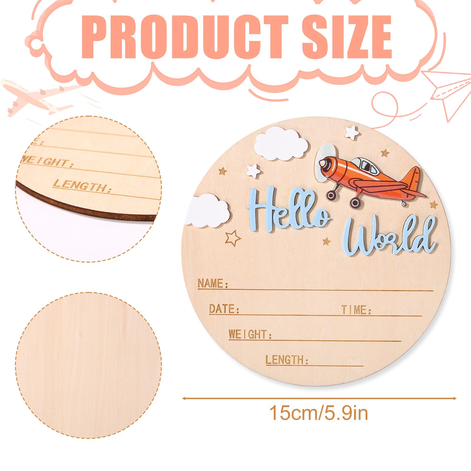 NQEUEPN Panneau d'Annonce de Naissance, 15 cm Panneau en Bois « Bonjour le Monde » Plaque Bienvenue pour Nouveau-Né Plaque avec le Prénom Bébé Accessoire Photo pour la Maternité (Bleu)