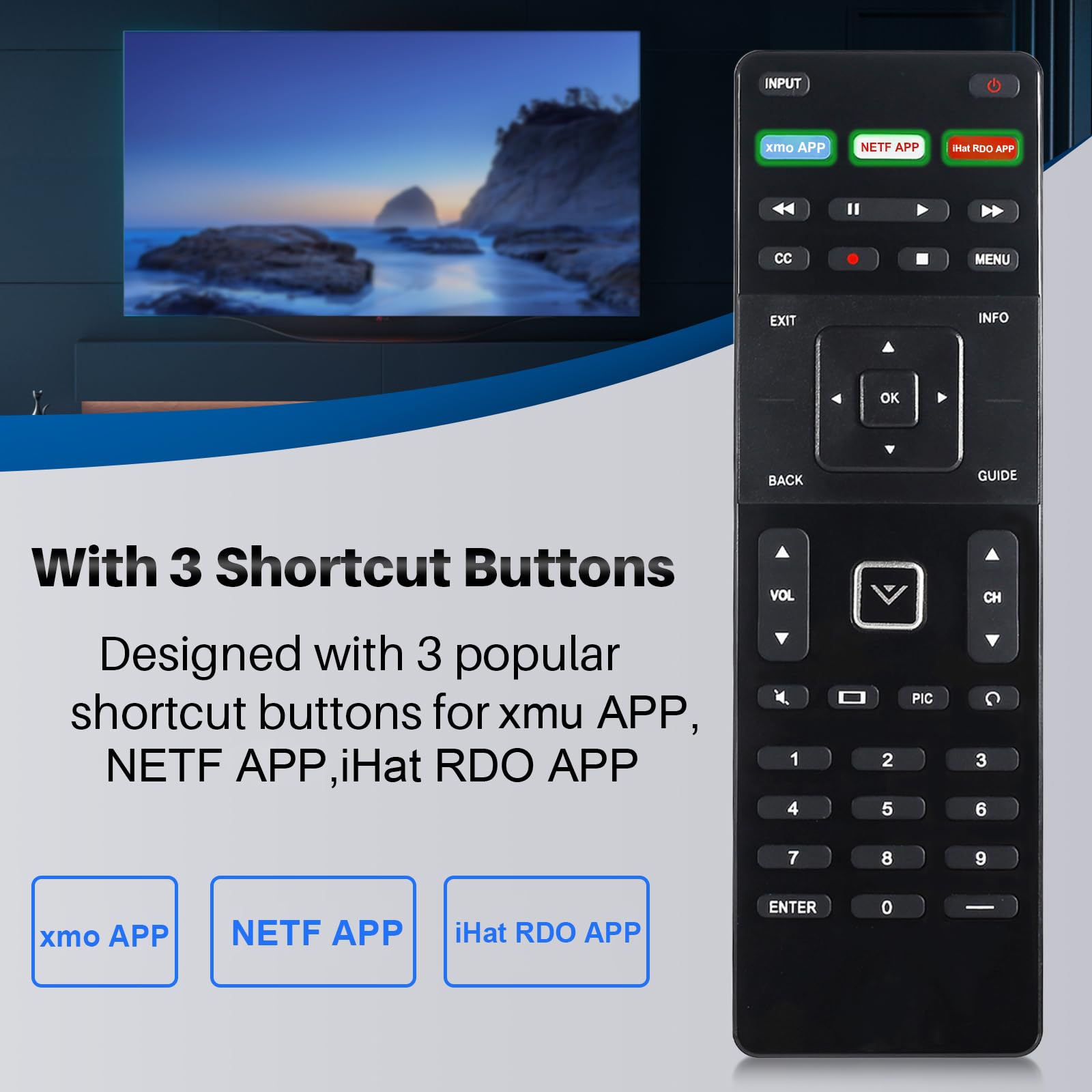 Telecomando Universale Per TV Vizio Smart LED &ndash; Modello XRT122 (sostitutivo)