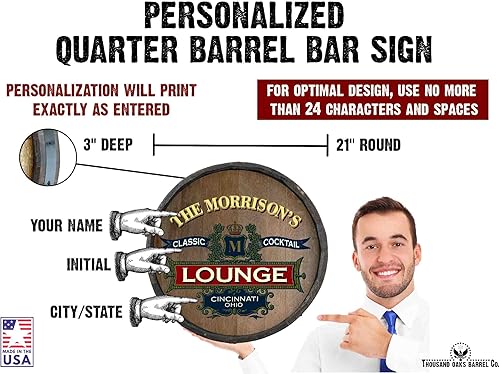 Vista 143 de THOUSAND OAKS BARREL CO. Personaliza el letrero de un cuarto de barril con cócteles de gato negro, barril de vino hecho de madera de roble de alta