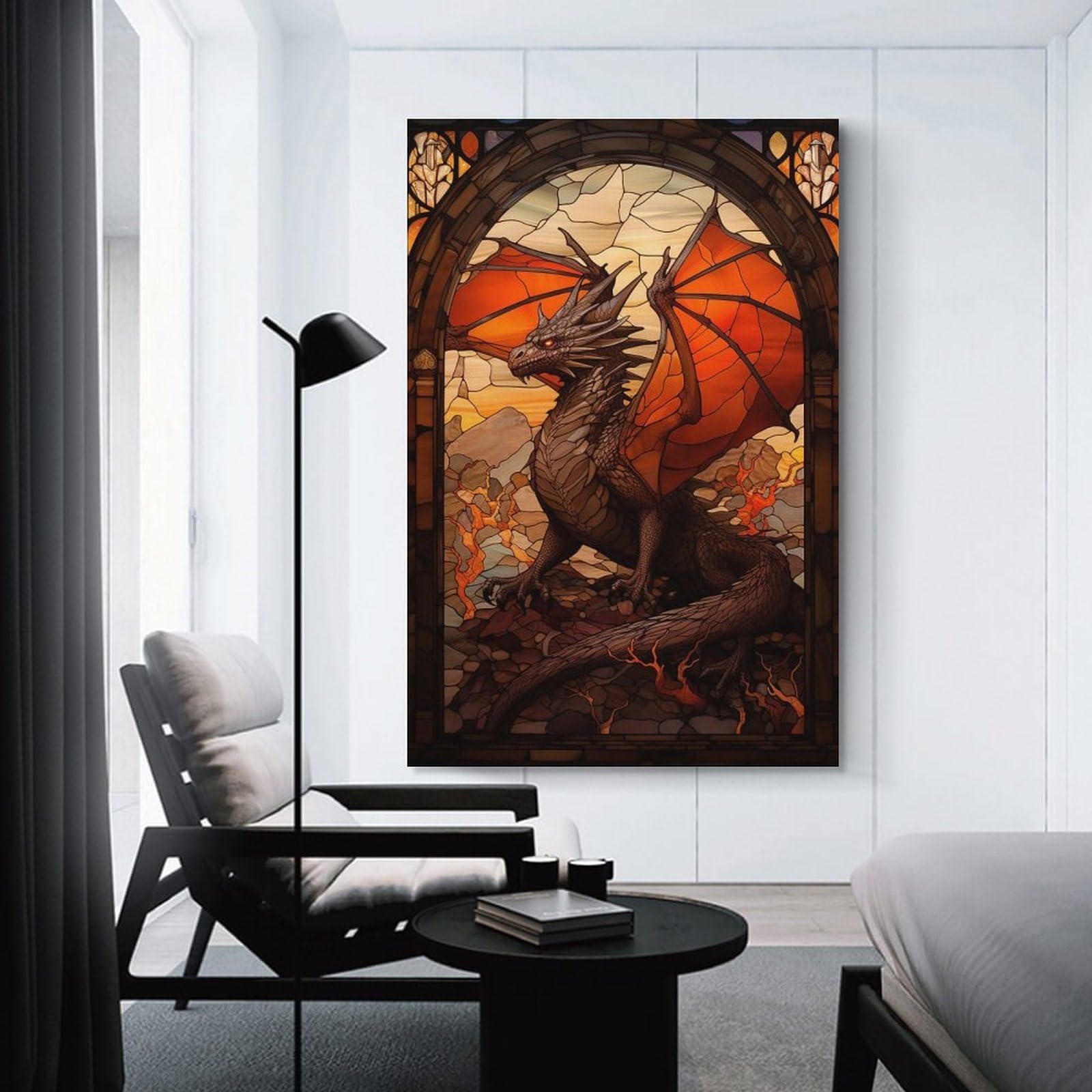 Junmoney Dragon in A Glass Canvas Wall Decor, 12x18inch(30x45cm), for Gallery Wall Decor And Room Displays, Wall Decor Suited to Curated Displays