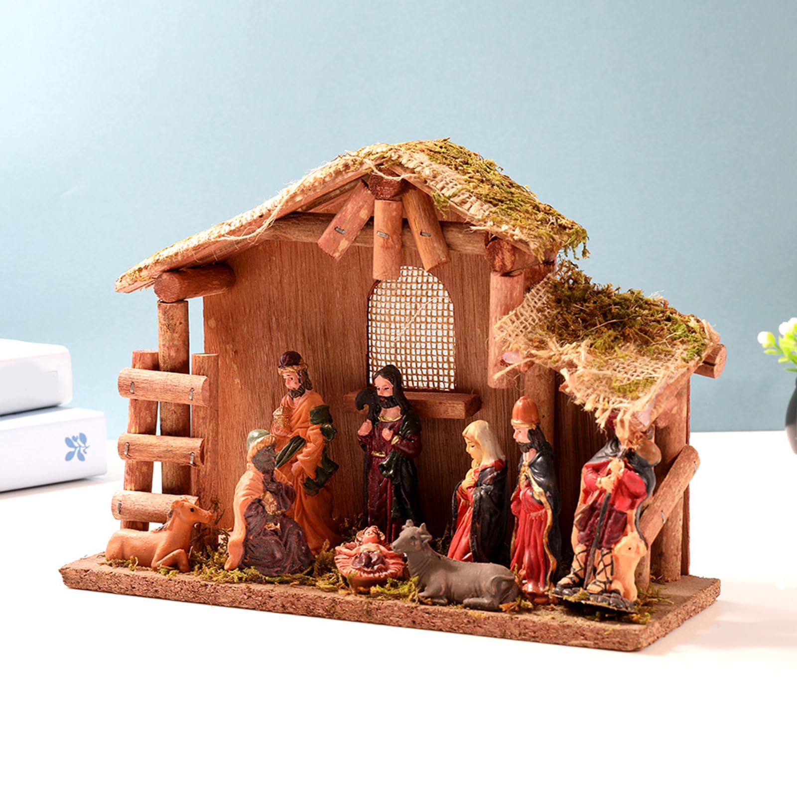 Presepe di Natale Figurine Scena In Resina Statua Con Stabile Sacra Famiglia Statua Centrotavola Decori Casa Scene Di Natale Sculture
