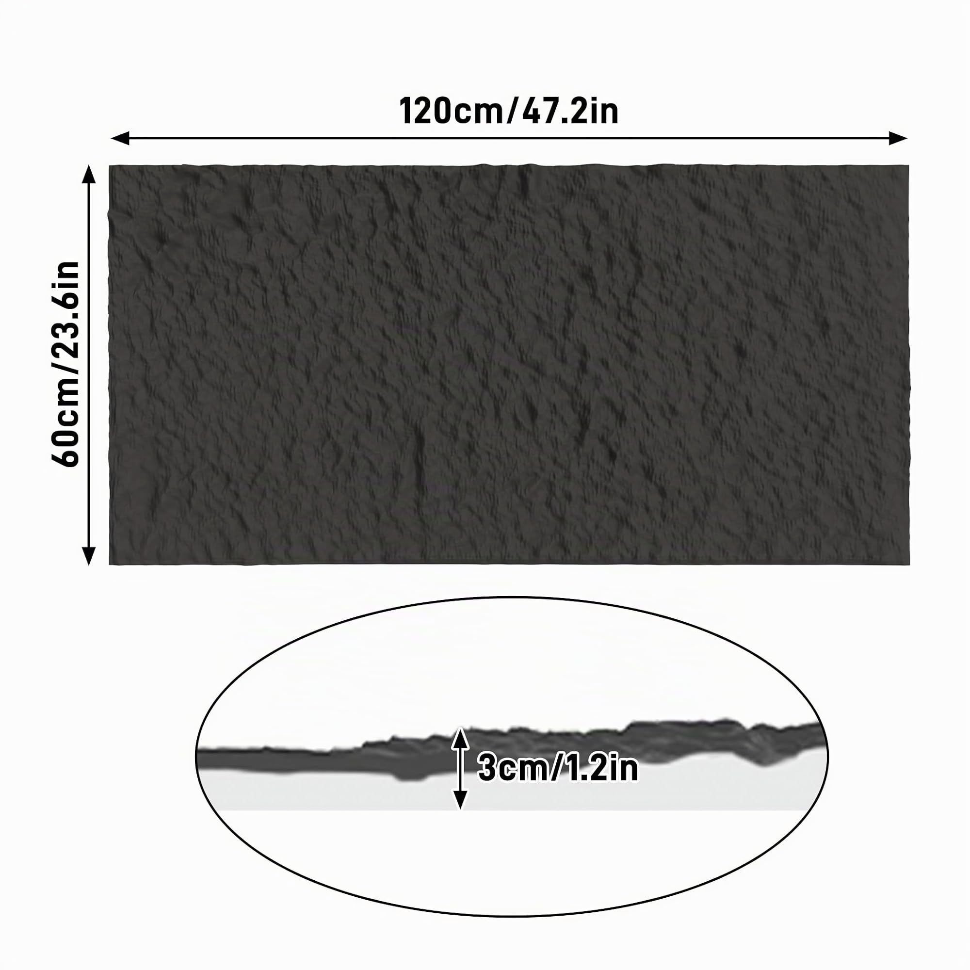 YRHome Paneles de pared 3D de poliuretano, aspecto de piedra, 120 x 60 cm, antracita, 2 unidades (1,44 m²), 3 cm de grosor, resistentes al moho y fáciles de limpiar, para cocina y salón
