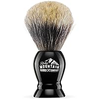 Vista 6 de Brocha de Afeitar con pelo de tejón con soporte – Rocky Mountain Barber 100% mejor de grado barbero con mango negro grande resistente de resina