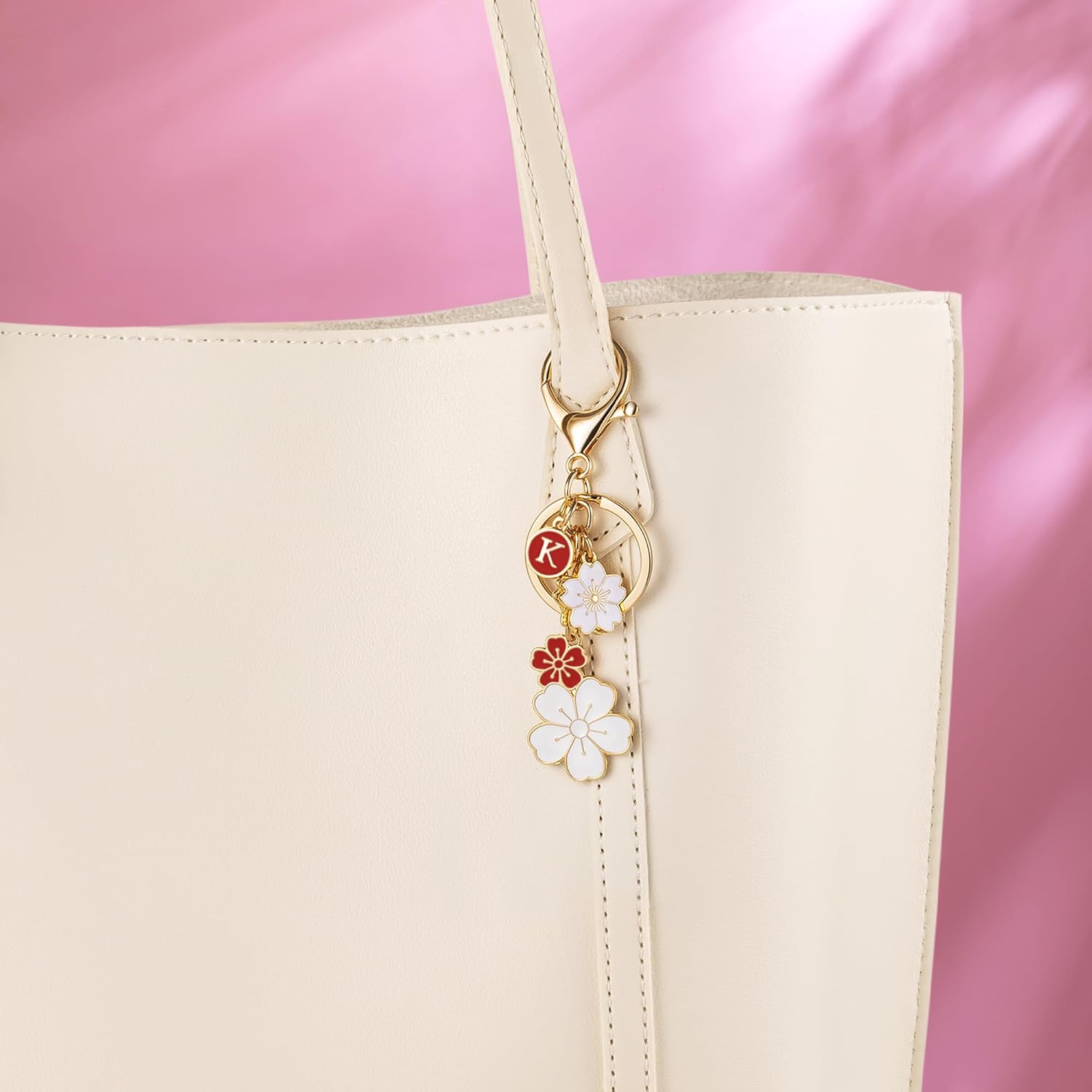 SELOVO Initial Keychain Flower Charms for Key Cute Pink Letter Keyring for Backpack - Image 2