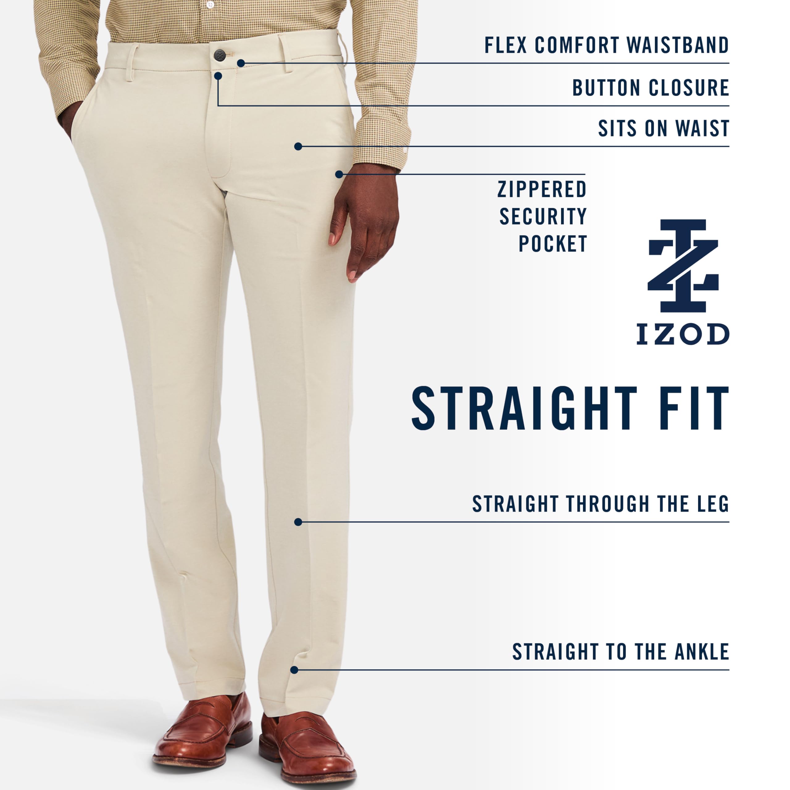 Izod Non-Iron Stretch Straight Fit Flat Front Traveler Chino Pant Pantalones Informales para Hombre