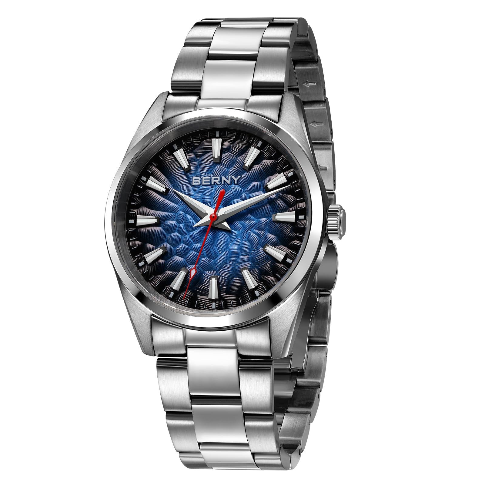 BERNY Quarz Herrenuhr Moderne Armbanduhr 10 ATM Wasserdicht Edelstahl Armband
