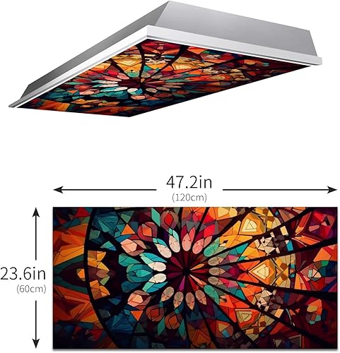 Miniatura 3 de Cubiertas de luz fluorescente de 2 x 4 pies, patrón geométrico de mosaico, cubiertas de luz de techo de vidrieras coloridas para aula, oficina,