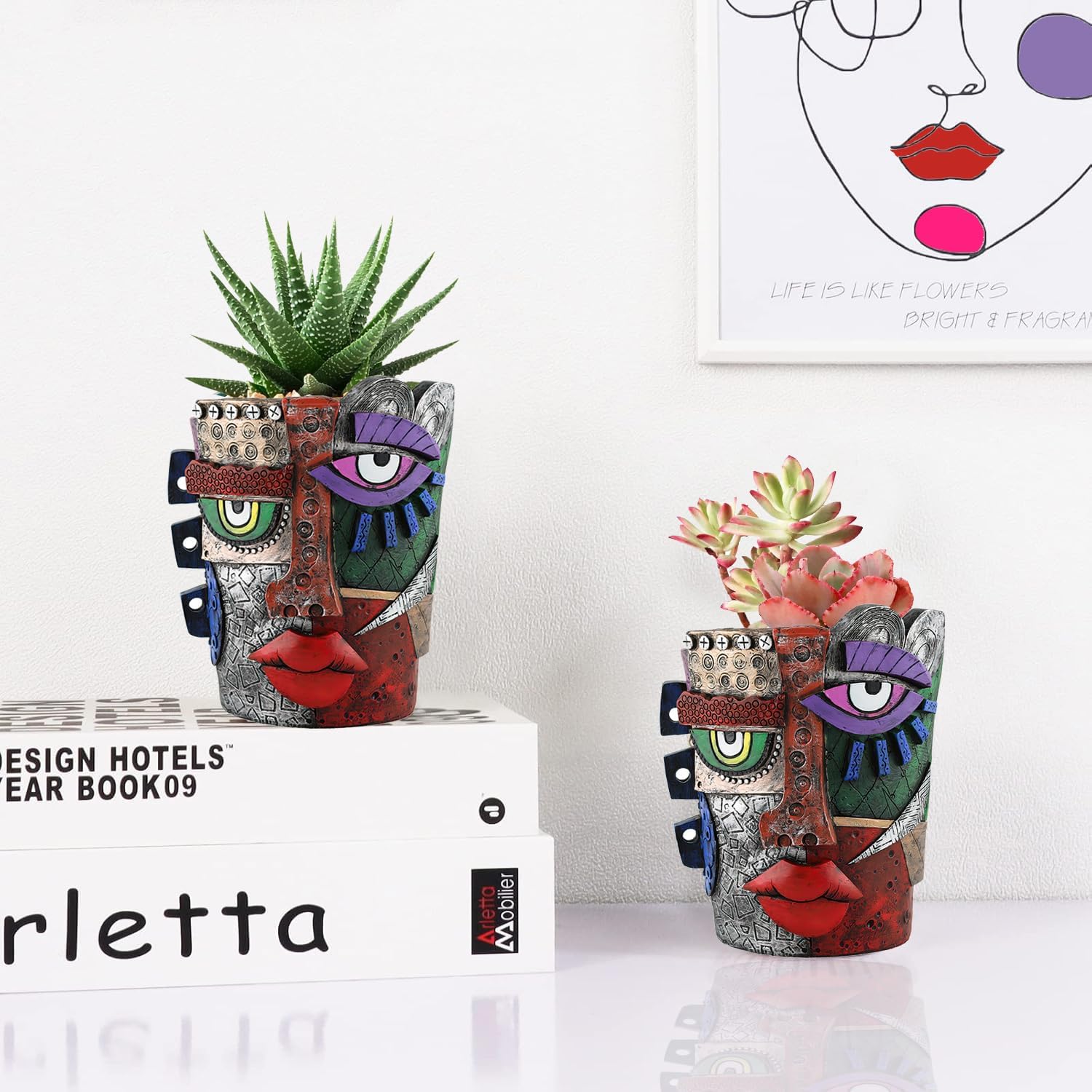 Abstract Face Flower Pots Head,Creative Inspiration Succulent pots,Head Planter with Drainage Hole,Colorful Plant Pots for Outdoor Garden Decor and Home Art Decoration(Maya