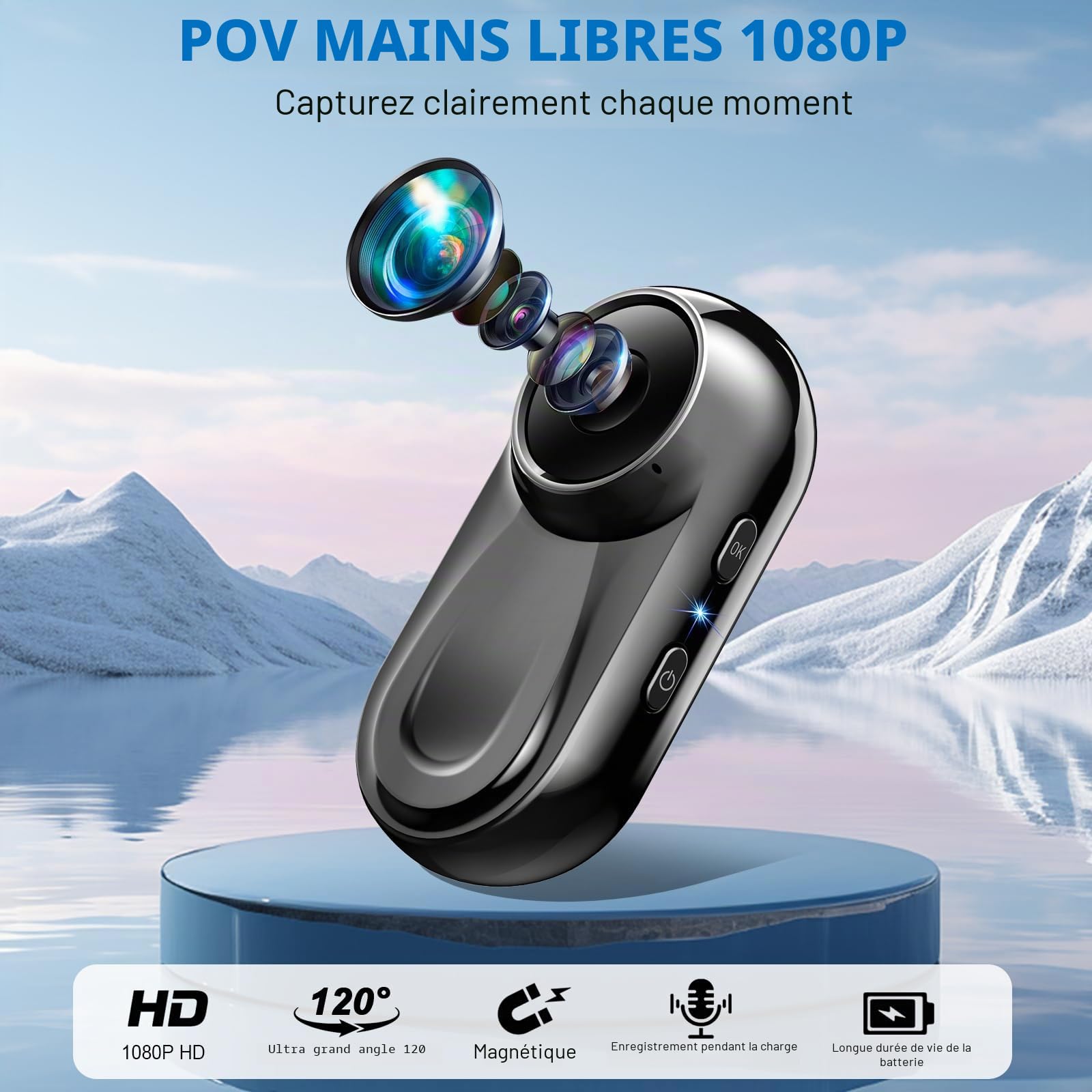 Camera Portable Miniature 1080P HD, Mini Caméra Sport 120° Grand Angle | Clip Rotatif 360° et Clip Magnétique, Multifonction Accessoires, Petite Caméra Vidéo pour Moto/Vlog/Cyclisme/Gym/ Randonnée