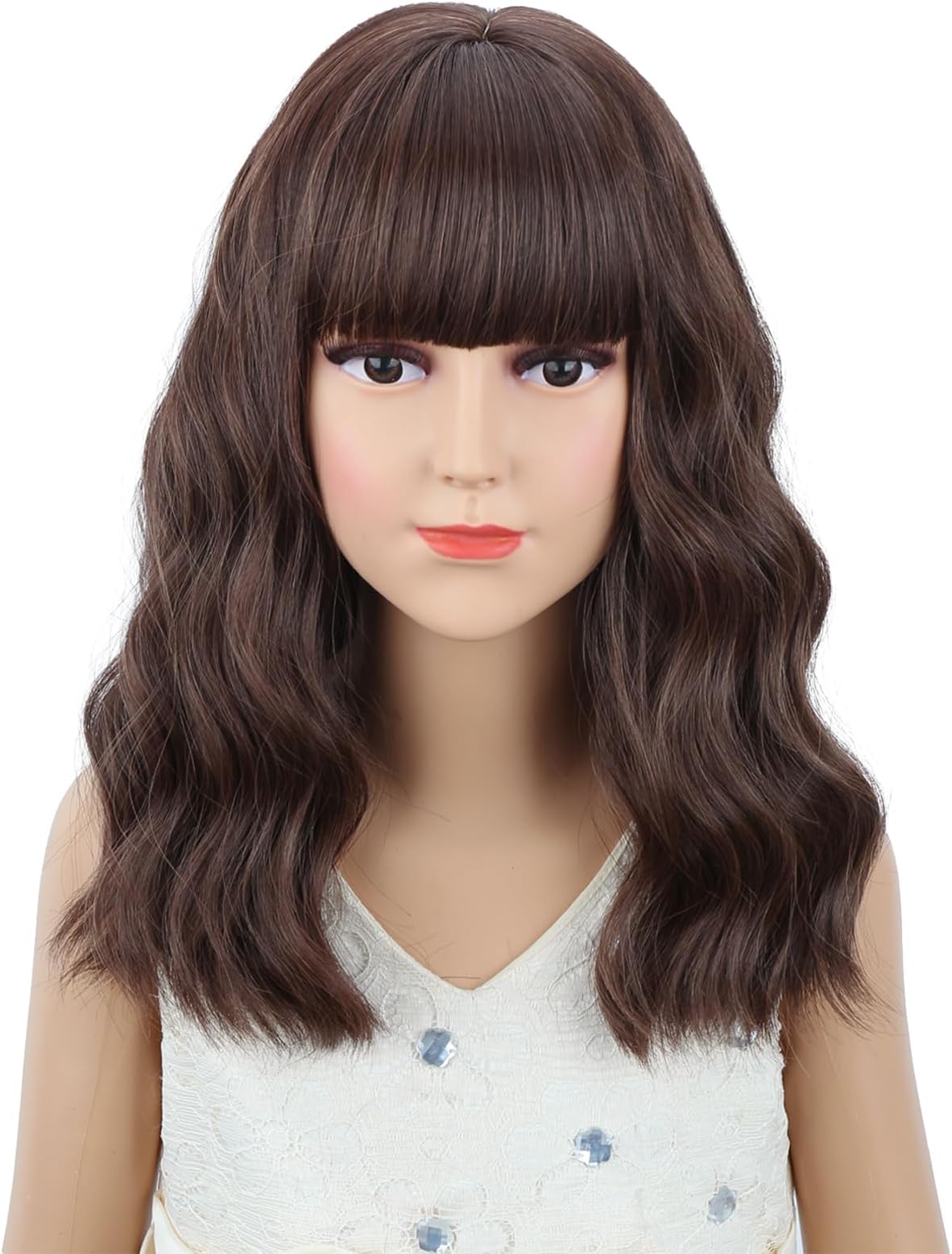 Mixed Brown Wigs for Kids Short Chocolate Brown Wig with Air Bangs Heat Resistant Synthetic Wig
