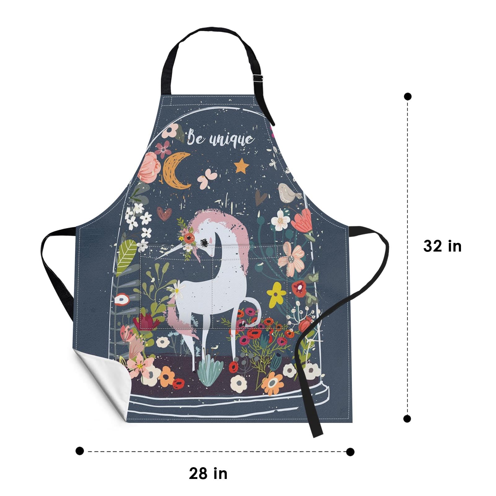 Britimes Wodoodporny fartuch kuchenny z kieszeniami 81 x 71 cm 32x28 cali Jednorożec Bądź wyjątkowy.