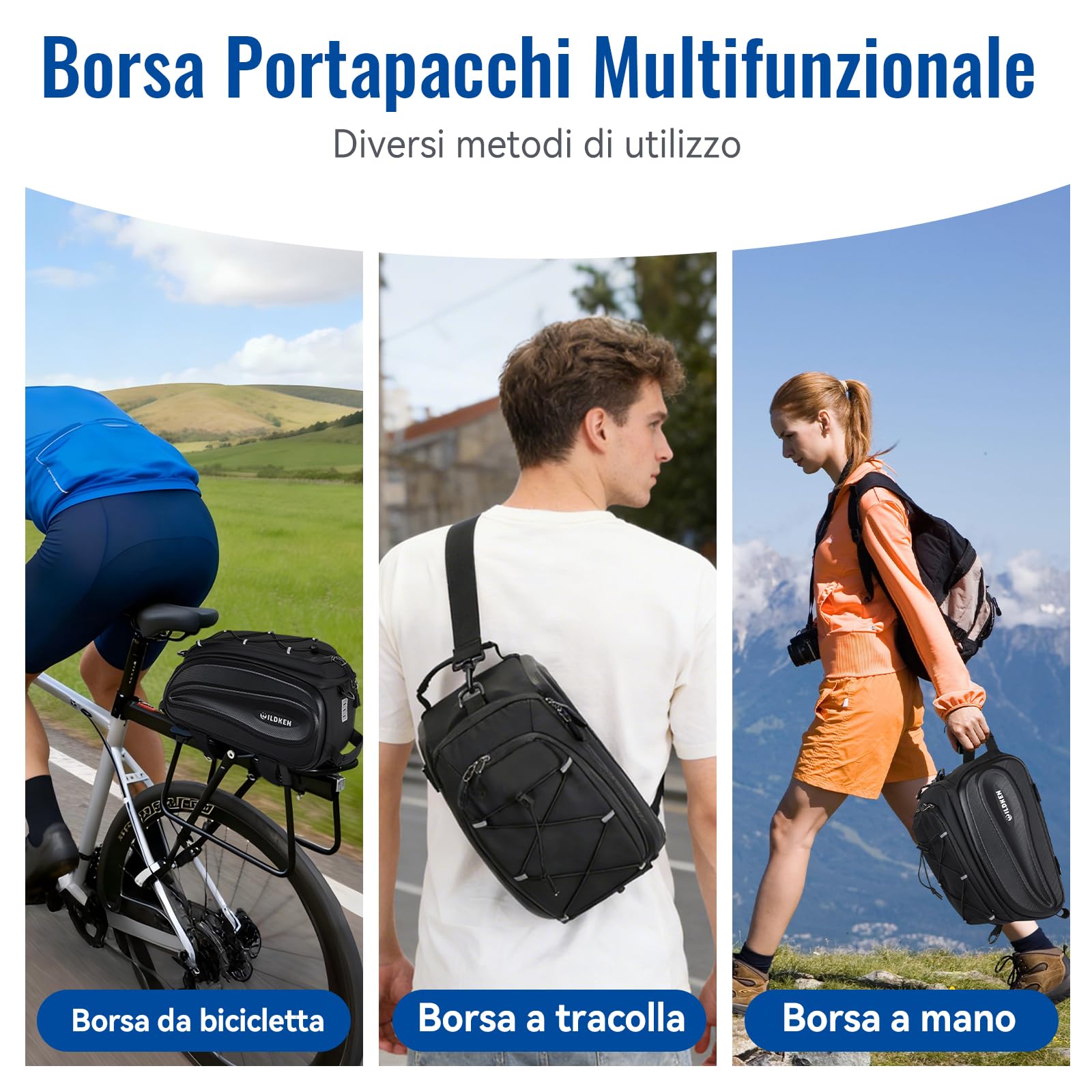 WILDKEN Borsa Portapacchi Bici Posteriore, 12L Nero Impermeabile e Riflettente Borse Portapacchi Bici, con Maniglia e Cinghia Regolabile, Borse per Bicicletta Posteriori per MTB, Bici da Strada