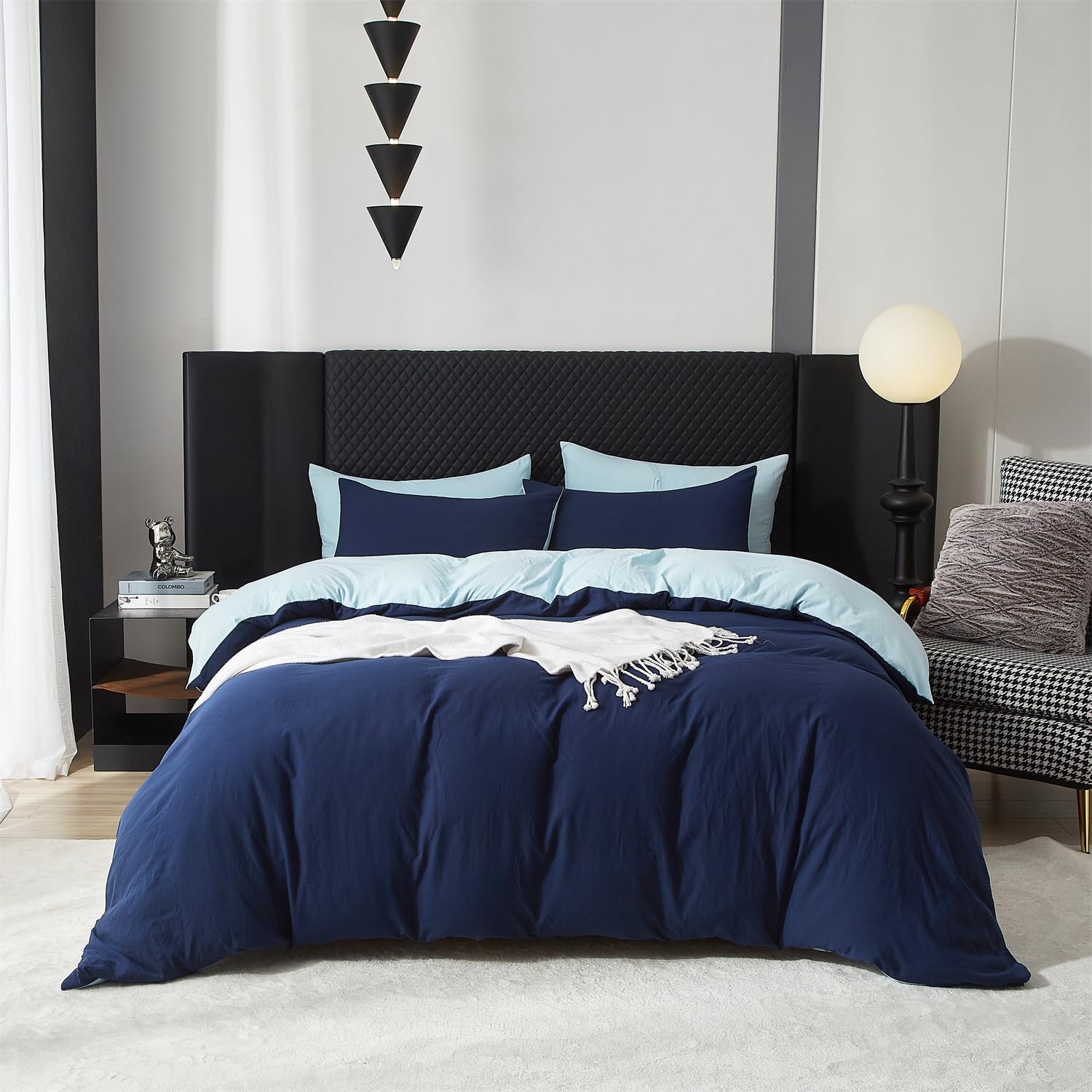 Boqingzhu Ropa de cama reversible de 200 x 200 cm de algodón, 3 piezas
