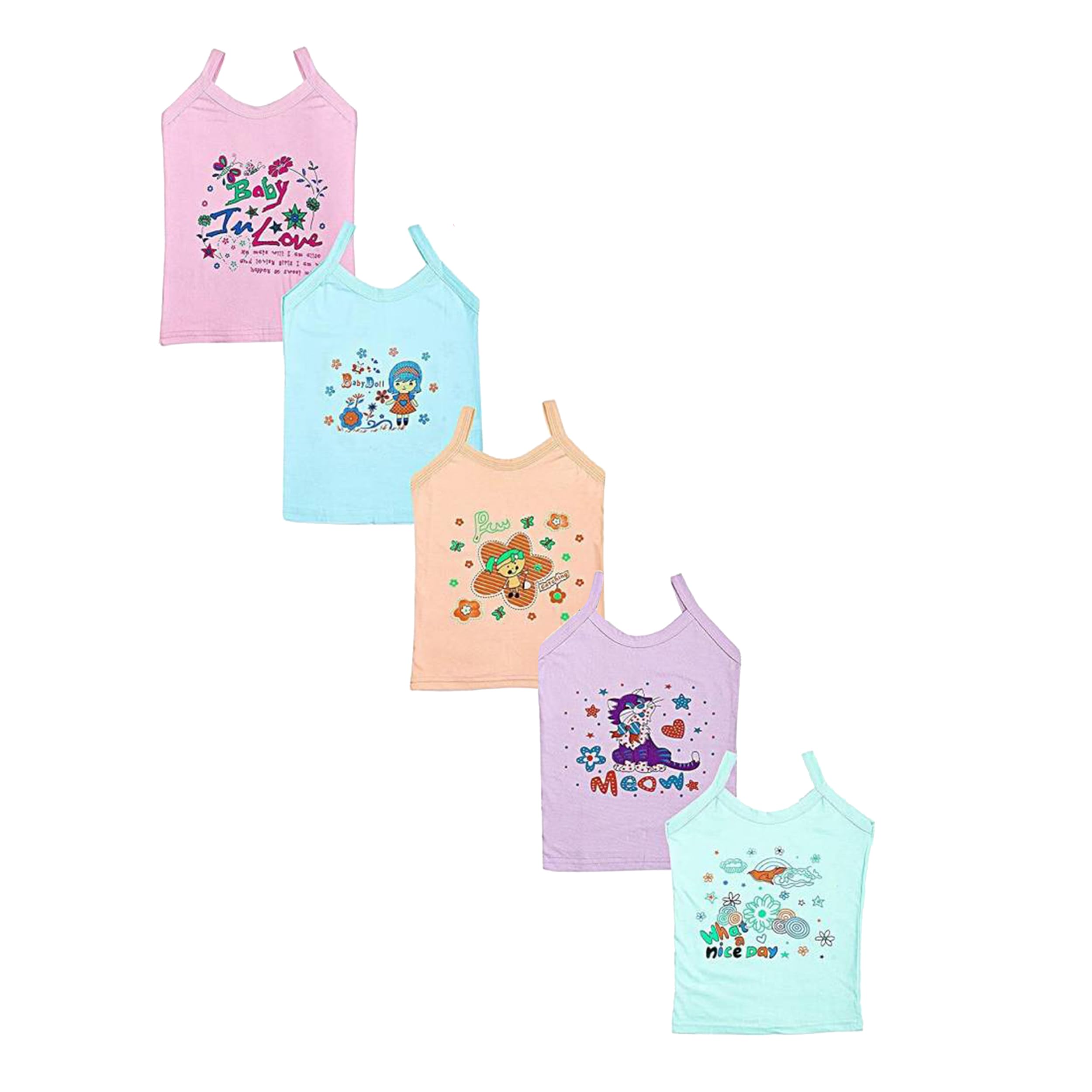 SHAMRIZ Baby Girls Printed Cotton Combo Vest & Bloomers Baniyan Inner wear Summer wear Sleeveless Undershirts for Kids Sando Ganji & Camisole Kids Vest Brief Hipster Combo (2-3 Years) Multicolour 1