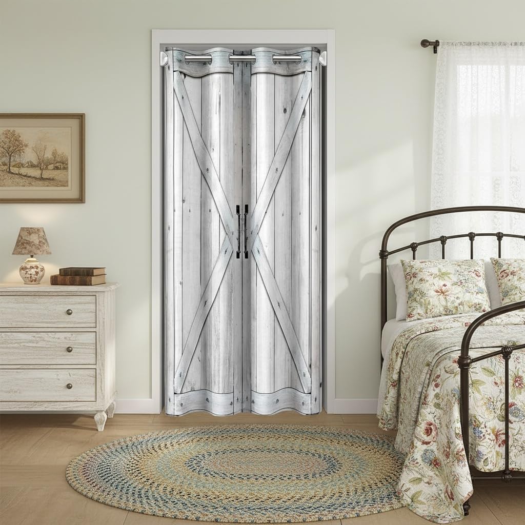 Rustic Wooden Stripes Door Curtain 1 Panel, 42"W x 80"L, Retro Farmhouse Cabin Privacy Door Drape for Living Room, Bedroom Decor, Wood Texture Country Decor Doorway Curtain for Kids, Adults
