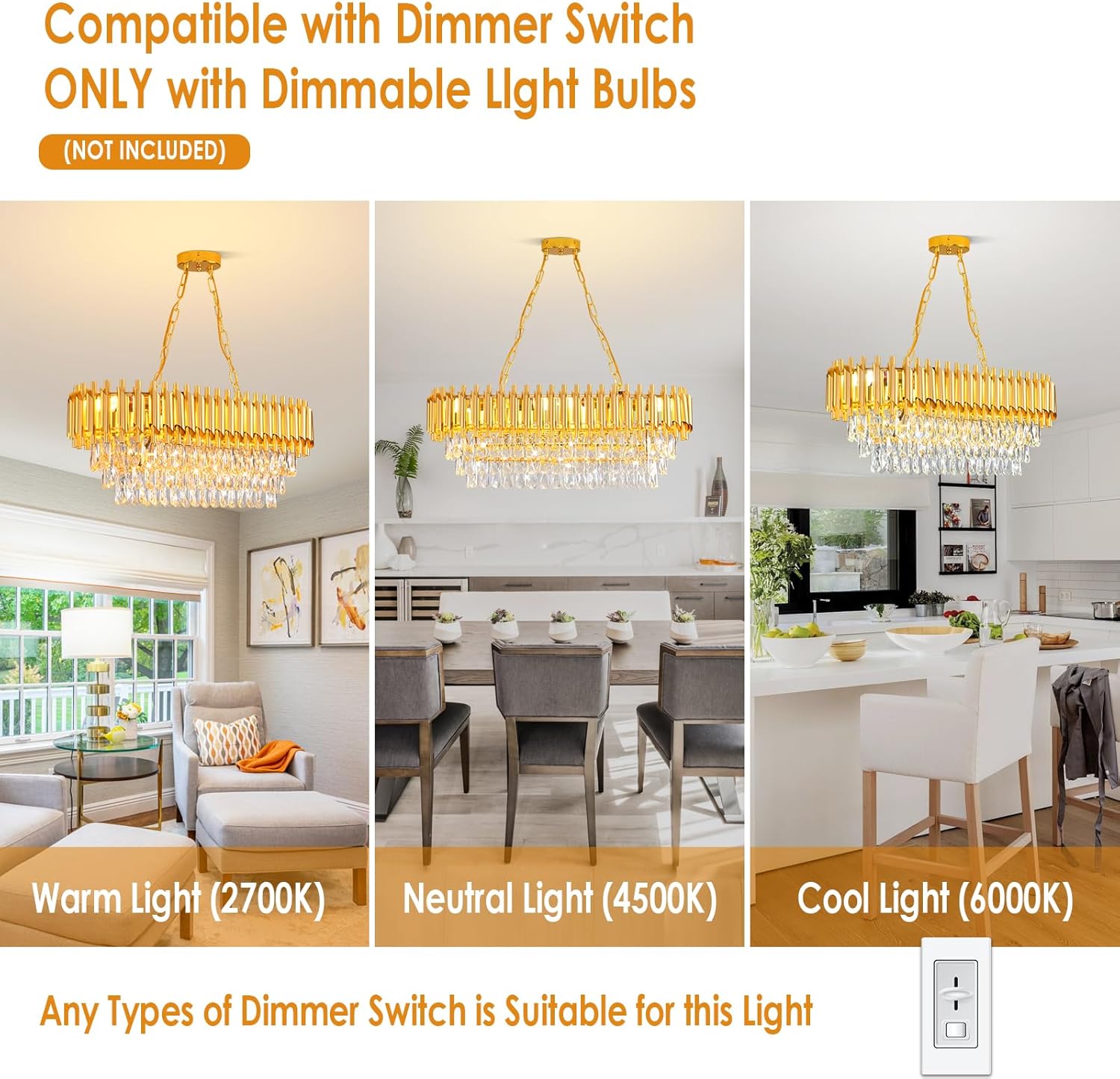 Modern Crystal Chandeliers for Dining Room 8-Light Rectangular Gold Crystal Chandelier Living Room Oval Contemporary Linear Pendant Light Fixture for Kitchen Island Bar Restaurant L32