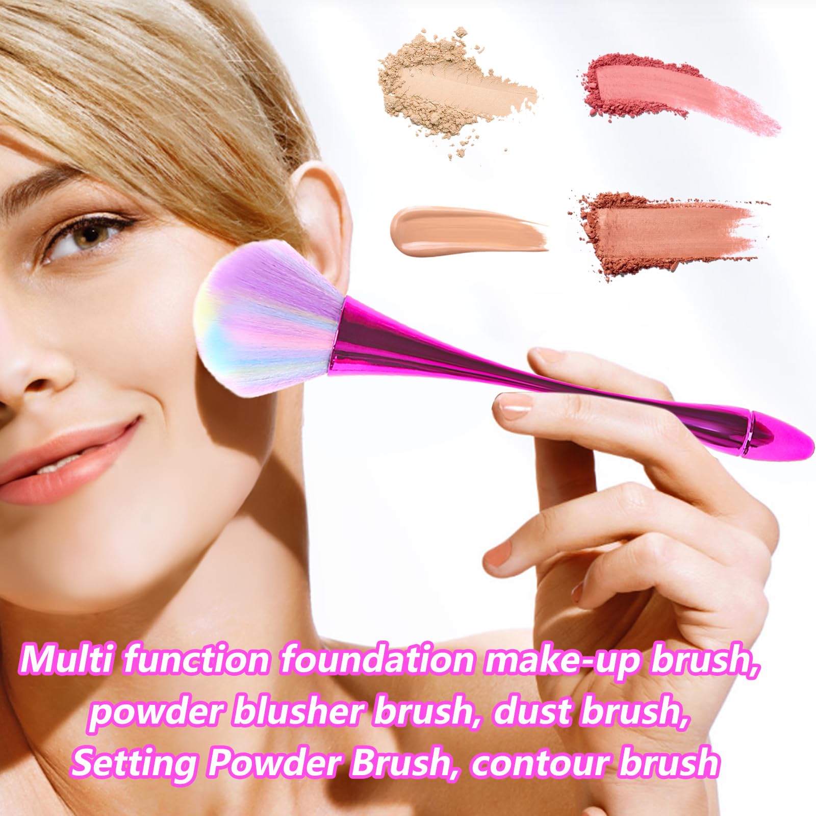 Large Powder Makeup Brush, Soft Fluffy Blush Brush for Face Setting and Bronzer, with Nail Dust Cleaner (Pink) - Image 3