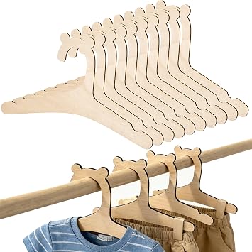 10Pcs Wooden Baby Hangers, Baby Clothes Hangers, Cute Babies Coat Hanger with Bear Ears Closet Organizer, Anti-Slip Newborn Hanger for Kids Coats, Suits, Pants and Jackets