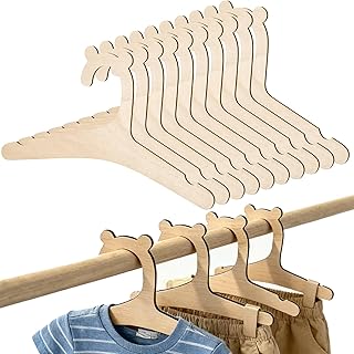 LIQWEI 10Pcs Wooden Baby Hangers, Baby Clothes Hangers, Cute Babies Coat Hanger with Bear Ears Closet Organizer, Anti-Slip Newborn Hanger for Kids' Coats, Suits, Pants and Jackets