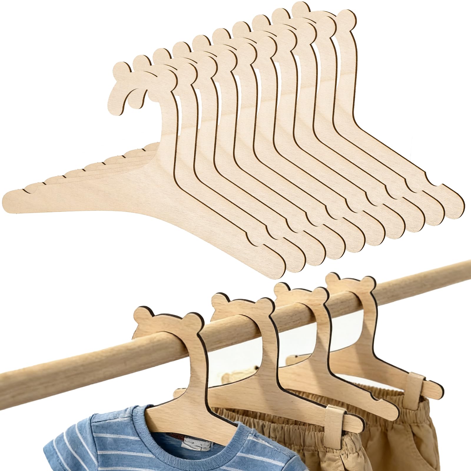 LIQWEI 10 Stück Baby Kleiderbügel Aus Holz, Rutschfester Kinderkleiderbügel Aus Holz rutschfest Babykleiderbügel Baby kleiderbügel Für Babies und Kinder Kleidung Hosen