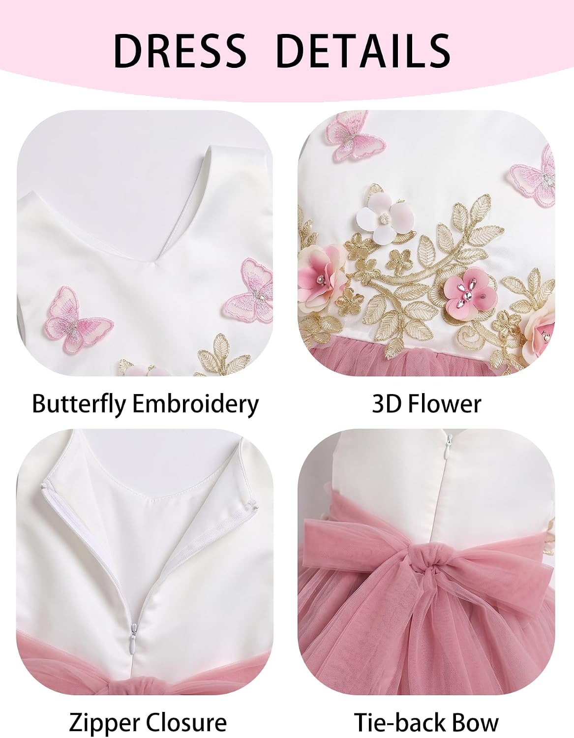 ODASDO Flower Girl Dress Toddler, Butterfly Tulle Birthday Outfit for 2-7Y