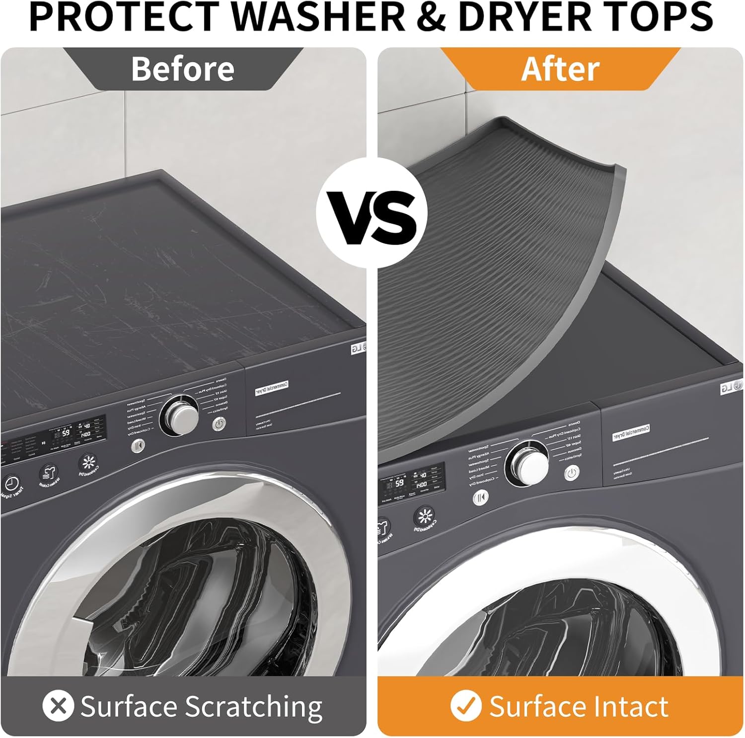 ME.FAN 2PCS 25.6''x 23.6'' Washer and Dryer Covers for the Top, Silicone Washer Dryer Top Protector Mat, Non Slip Silicone Countertop Mat for Laundry/Kitchen - Dark Grey