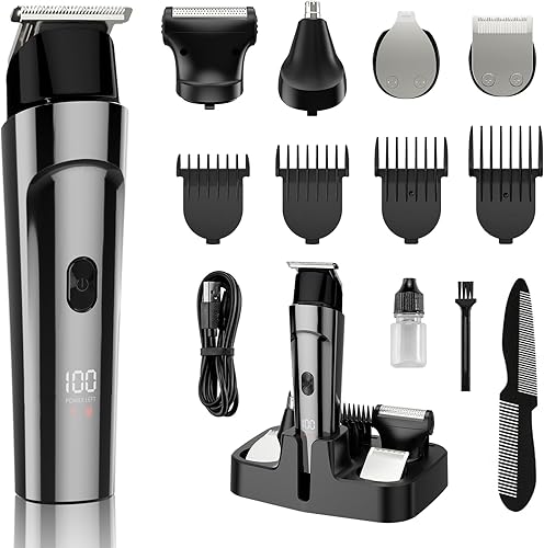 Cortadora de pelo recargable para hombre y recortadora de pelo corporal para el hogar con pantalla LED, kit 5 en 1 inalámbrico, bigote, cuerpo,