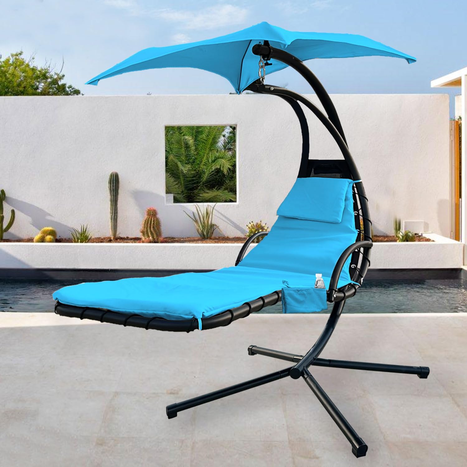Outdoor Hanging Lounge Chair Replacement Cushion Cover and Umbrella Fabric, Suitable for Curved Chaise Lounge Swinging Hammock Chair Pads, Waterproof Soft Fabric (Cushion Not Included) , Sky Blue