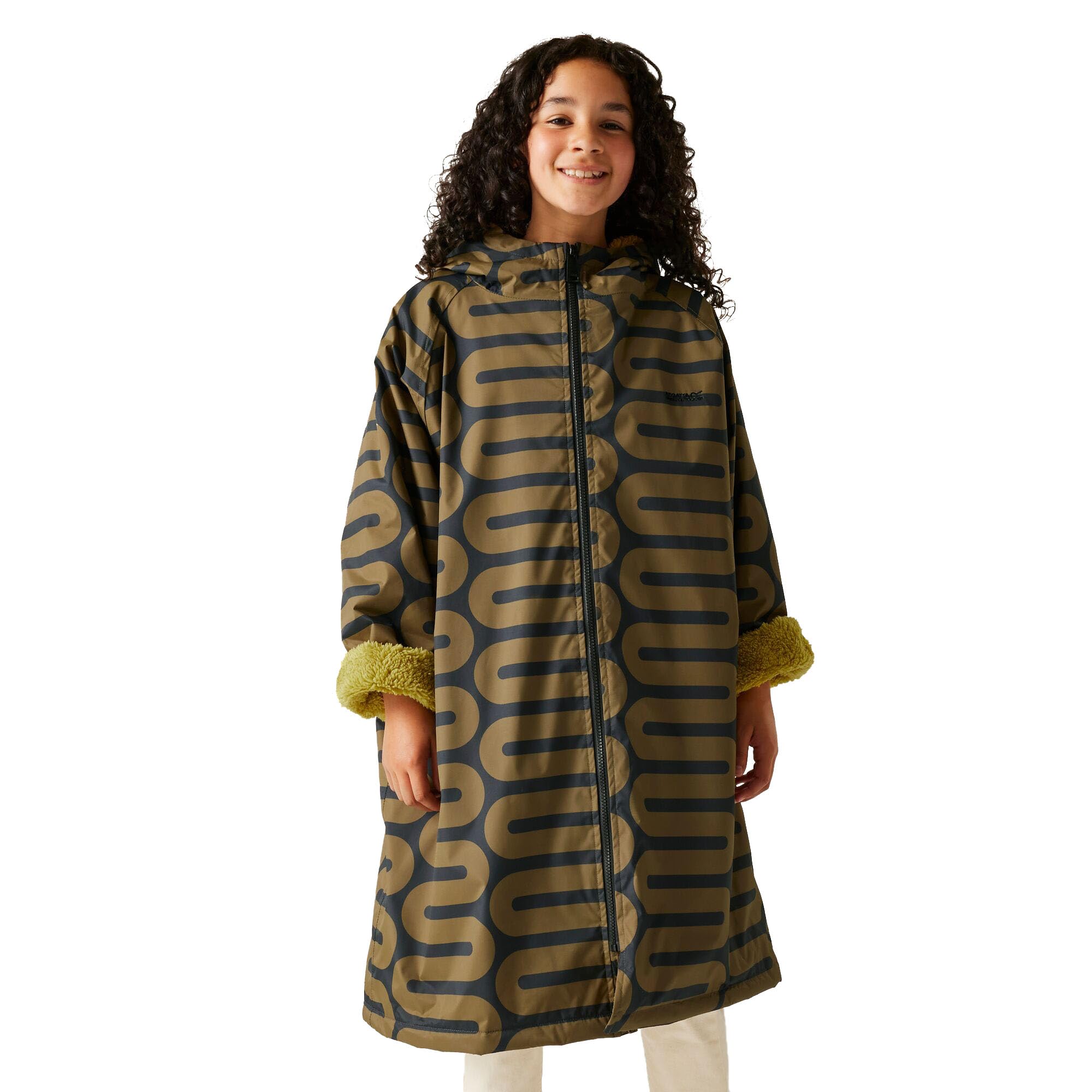 Regatta x Orla Kiely Girls Changing Robe, Large Wiggle Olive/Antique Moss, 9-13 Years