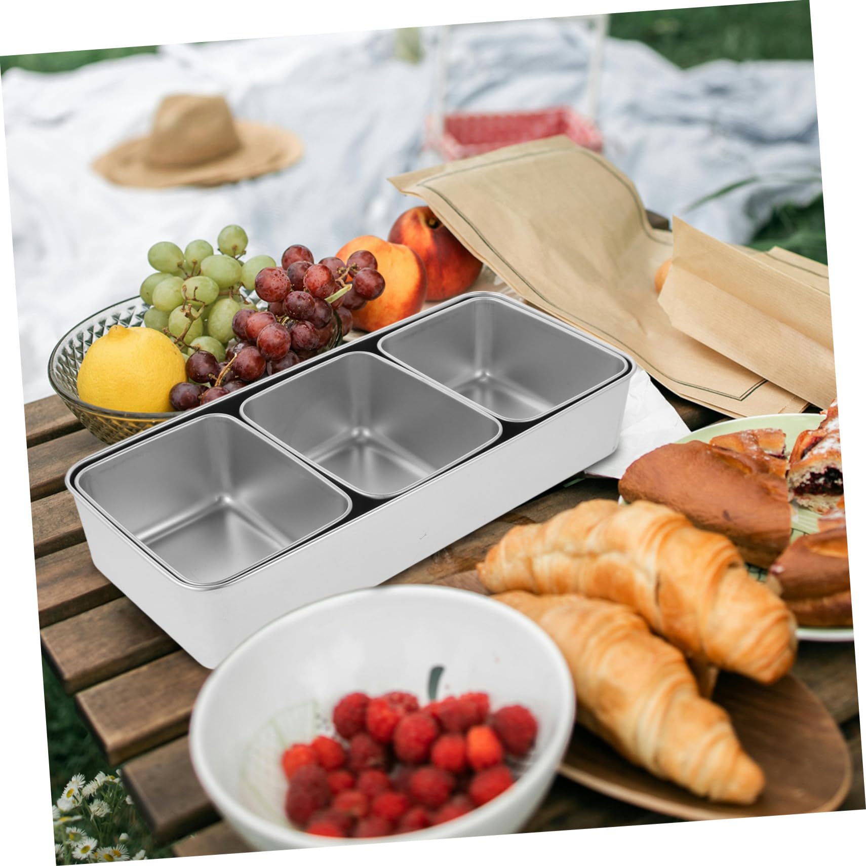 SOIMISS Boîte à Snack Multi-compartiments Inox Portable Plateau à Fruits Secs et Bonbons avec Couvercle Transparent Plateau Repas pour Pique- Extérieur Stockage Pratique et Réutilisable