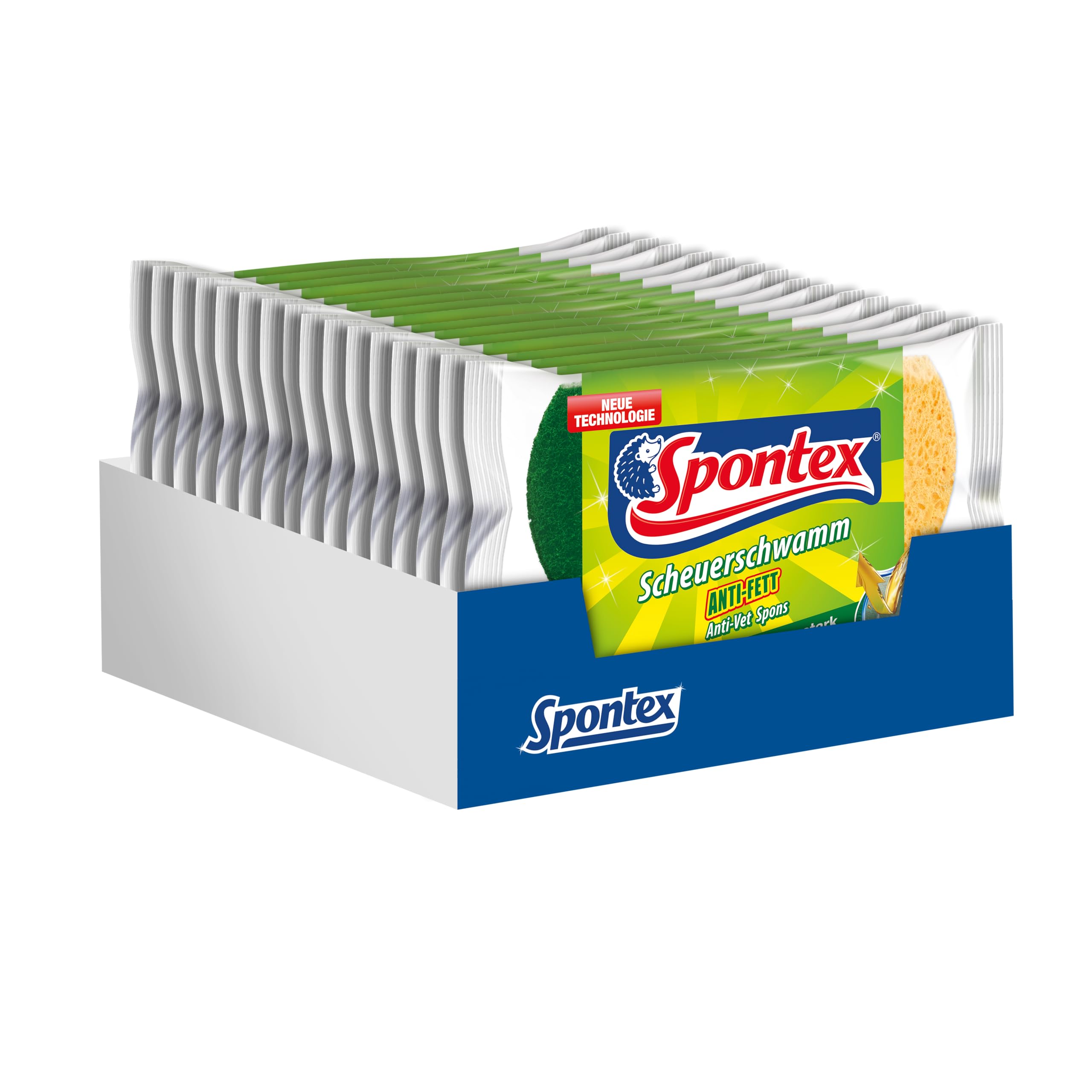 Spontex - Anti-Grease Scouring Sponges for All Robust Surfaces (16 Packs of 2 Sponges Each)