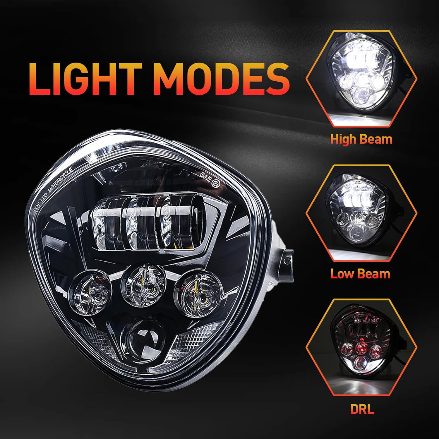 7inch LED Motorcycle Headlight Hi Lo Beam White&Red DRL with Universal Motorcycle Mounts Bracket Compatible with Harley Davidson Kawasaki Ducati Suzuki Yamaha Victory Honda Indian