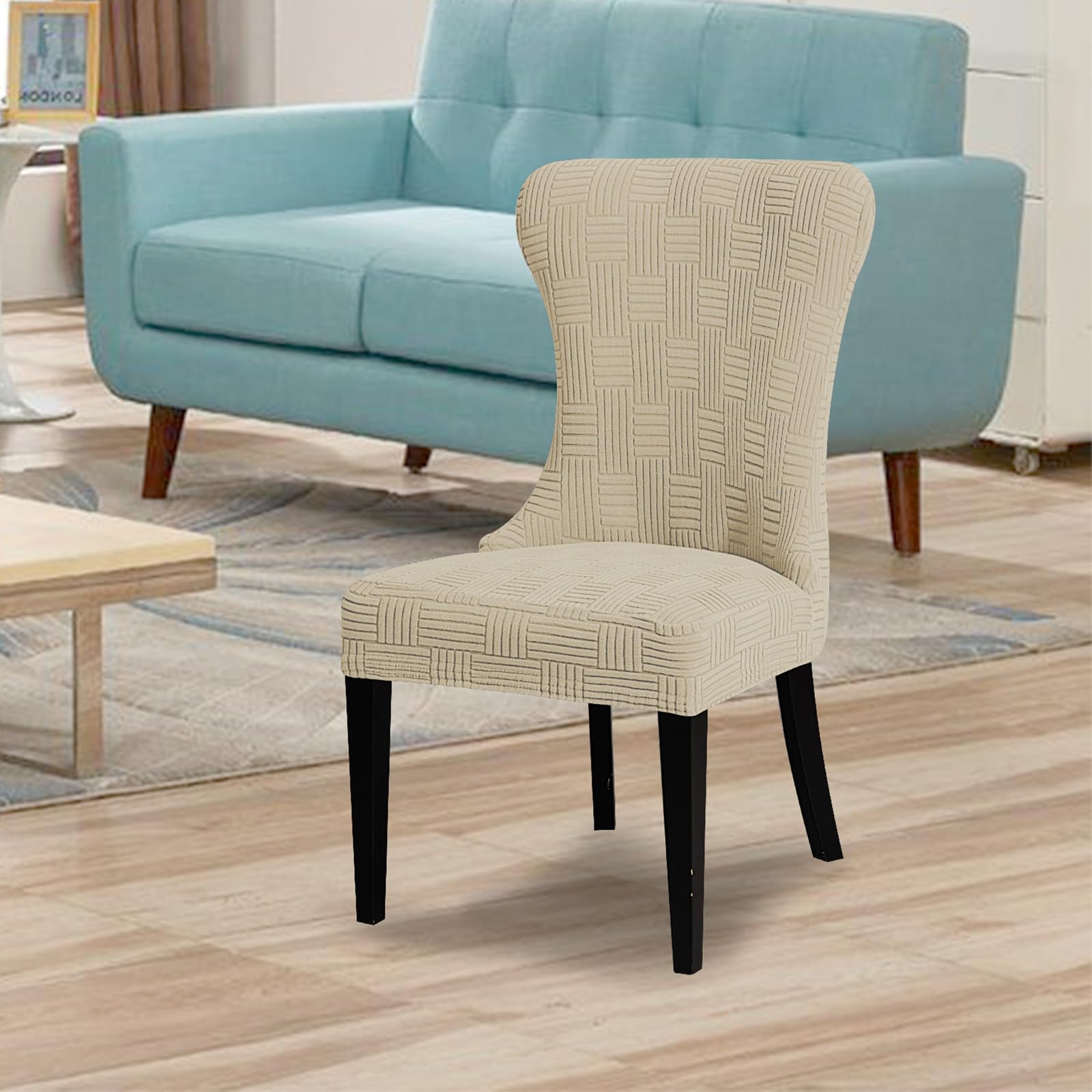 Wingback Seitenstuhlhussen, Flügelrückenstuhlhussen, Esszimmerstuhlhussen, 2er-Set, 4, 6, Akzent-Stuhlhussen mit Armlehnen für Küche, Bankett (Beige, 6 Stück)