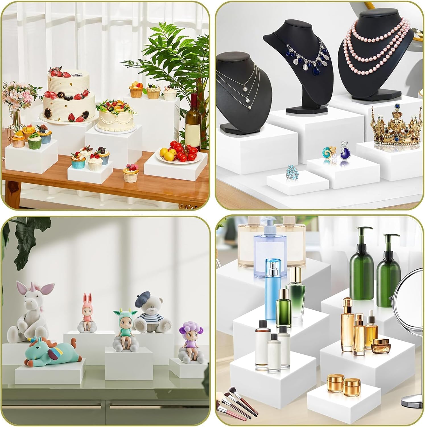Lot de 6 boîtes en acrylique blanc pour présentation de buffet, rehausseurs de nourriture pour fête, table, présentoir, table de dessert