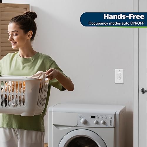 Vista 2 de TOPGREENER TSOS5-W - Interruptor de luz con sensor de movimiento PIR para pared, interruptor con sensor de ocupación, control manual de Blanco