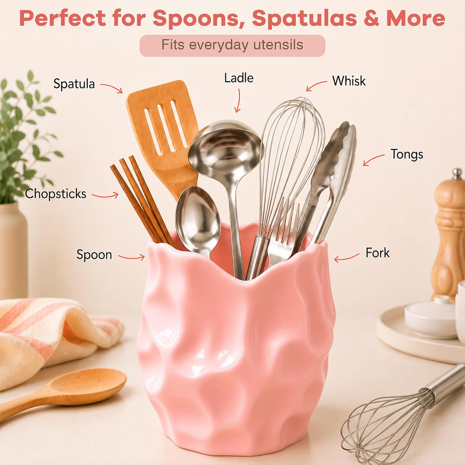 Pink Utensil Holder,Irregular Sculptural Design Kitchen Utensil Holder