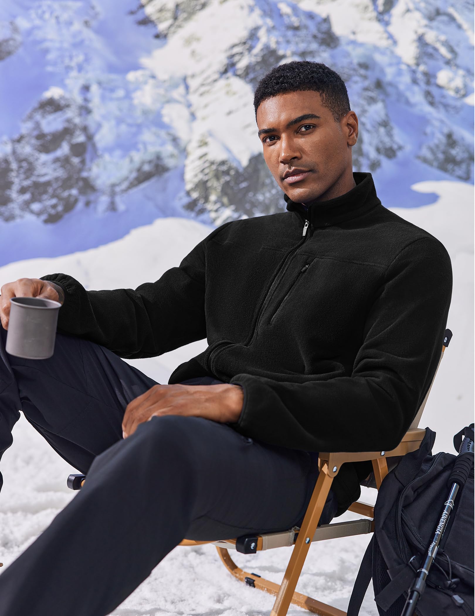 PINSPARK Veste polaire pour homme avec fermeture éclair intégrale - Veste d'hiver légère pour l'automne et l'hiver - Taille XL - Noir
