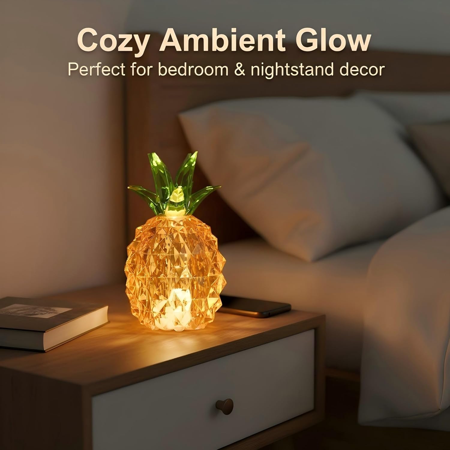 Gold Pineapple Lamp for Home Decor, 4.95 Inch Battery Operated Table Lamp for Living Room Aesthetic, Tropical Pineapple Decor Light for Bedroom Coffee Table Shelf Office Desk Decor, Gifts for Women