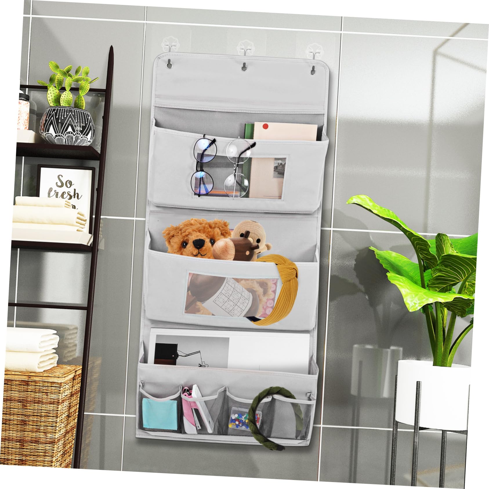 GLEAVI Organizer da Porta in Stoffa per Cosmetici, 4 Tasche e Fori, Lavabile e Salvaspazio, per Bagno e Armadio