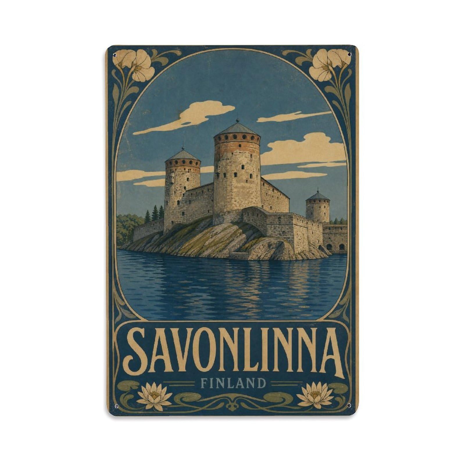 Vintage Travel Finland Savonlinna Metal Tin Sign Plaque Wall Decor for Cafe, Club Bar, Office, Garden Metal Poster 8x12Inch