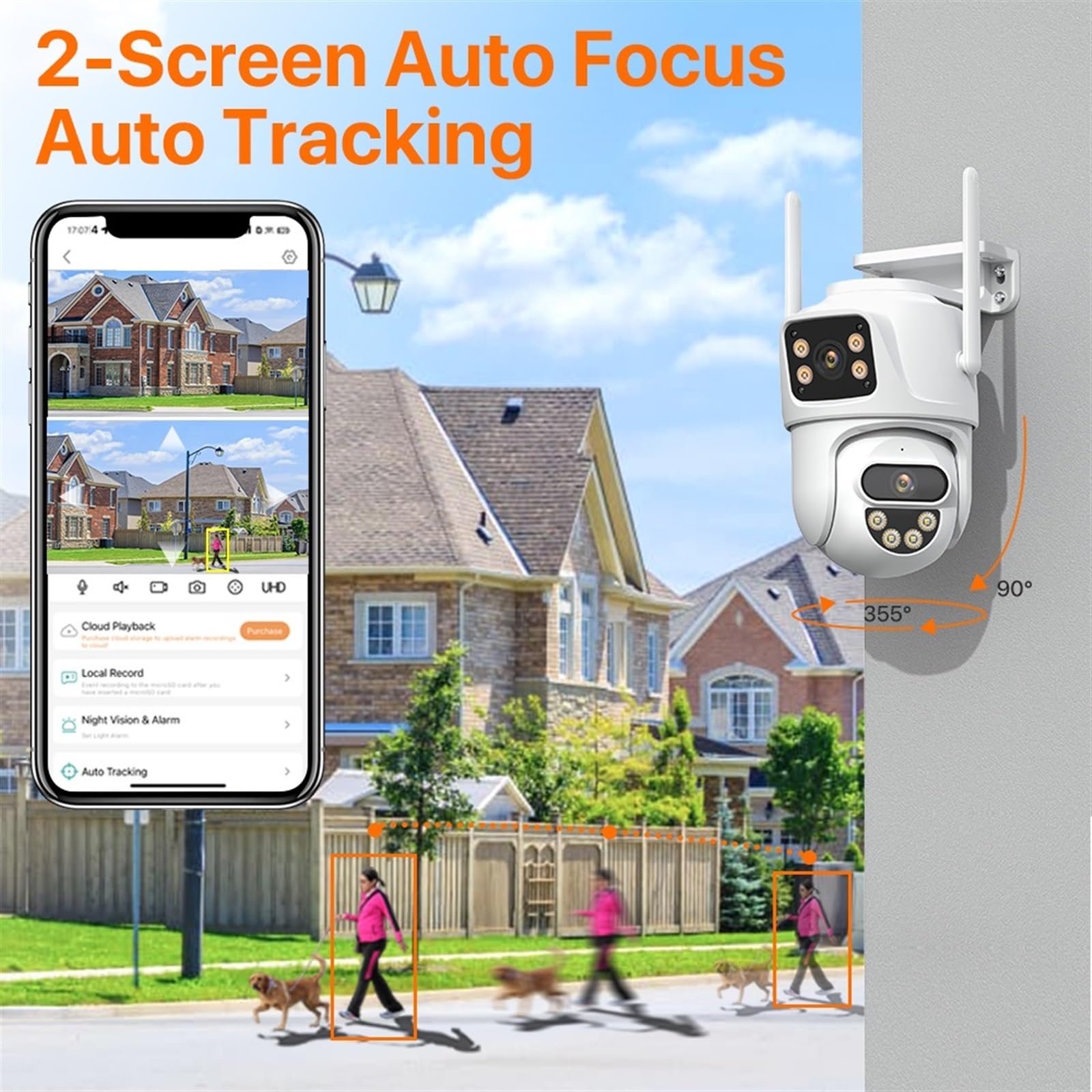 Telecamera Wifi Esterno, Telecamera IP esterna 4K 8MP Dual Screen Ai Rilevamento umano Telecamera di videosorveglianza con tracciamento automatico 4MP HD CCTV di sicurezza ,Sicurezza, Antifurto(4MP Ad