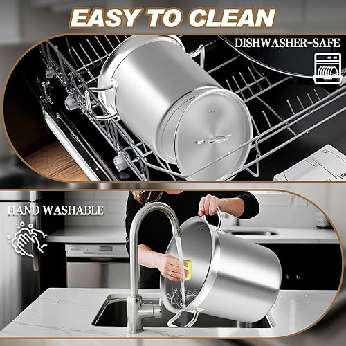 Miniatura 7 de Olla Grande de Caldo - Olla de Caldo de Acero Inoxidable de 24 Cuartos con Tapa, Olla de Sopa de Grado Comercial de Fondo Tri-Capa Resistente para