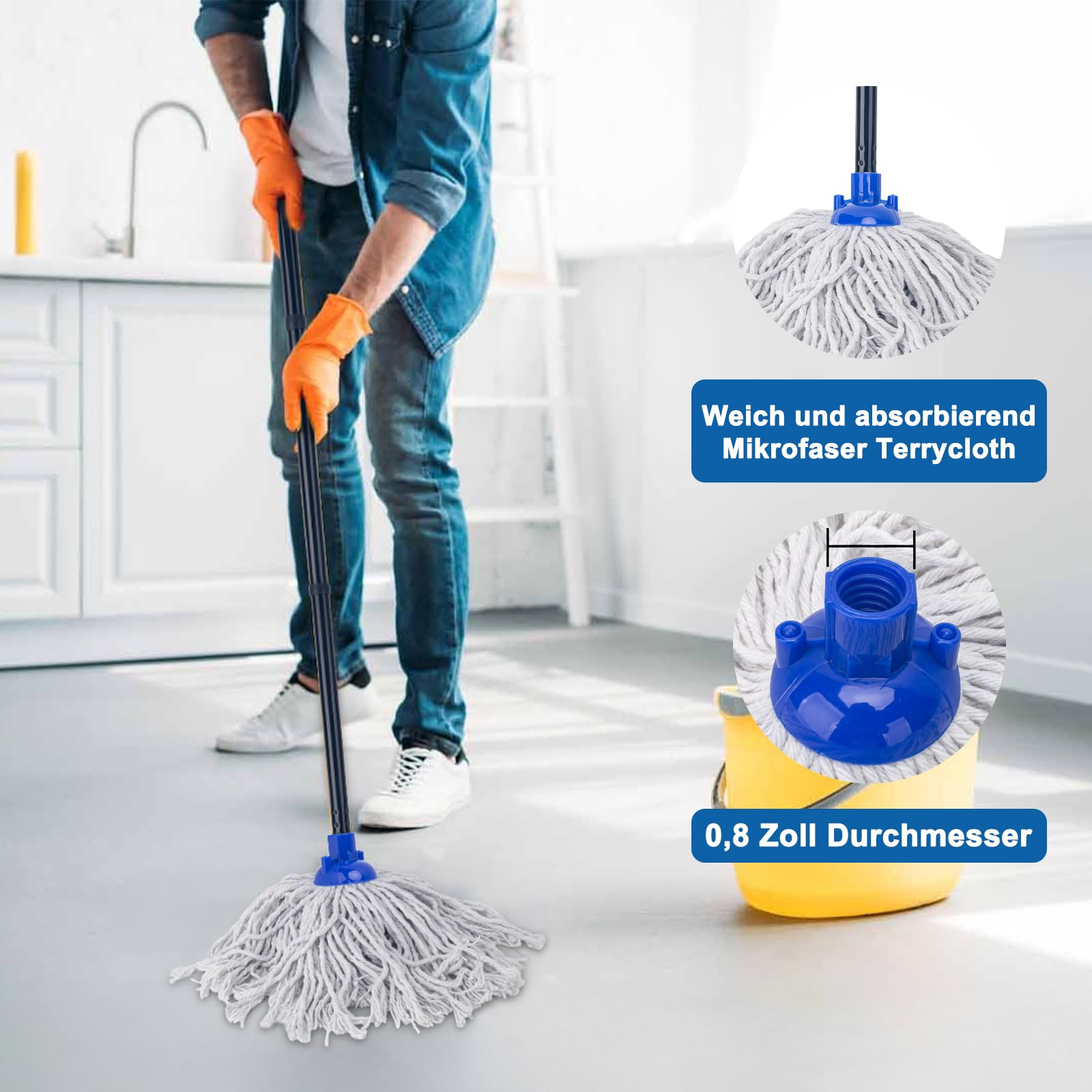 KeFanta Balai-serpillère avec 2 têtes de Rechange en Coton, Manche en métal de 144 cm et Recharge ; Balai-serpillère Efficace pour Un Usage Domestique, de Bureau et Commercial.