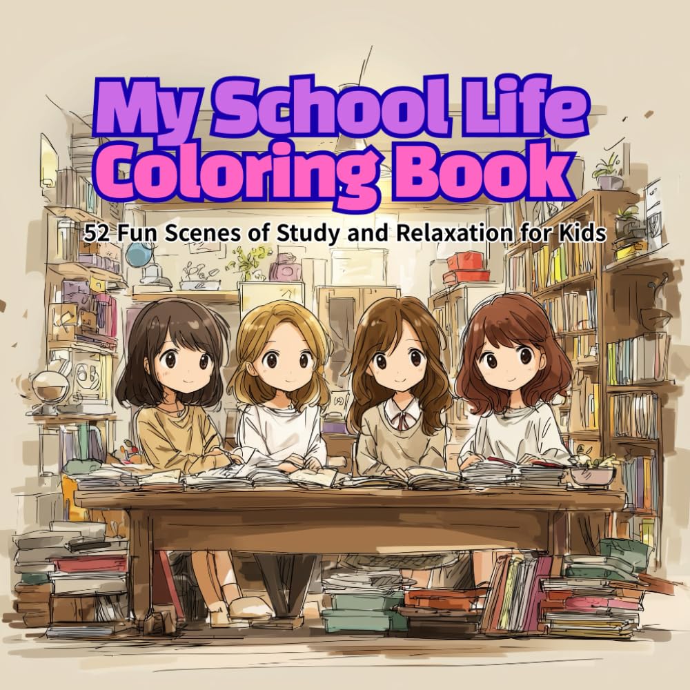 My School Life Coloring Book: 52 Fun Scenes of Study and Relaxation for Kids