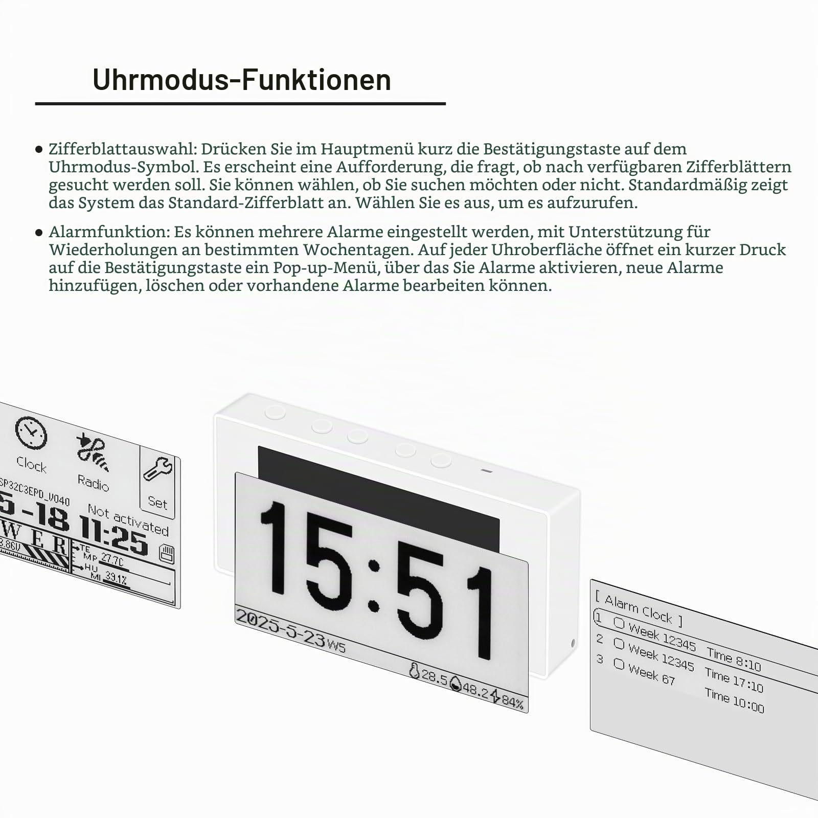 Mini-E-Book-Reader, 6,6 cm (2,66 Zoll), Tintenbildschirm, E-Reader-Geräte, Hintergrundbeleuchtung, für Wetteruhr, Bildbetrachtung von TXT- und EPUB-Dateien mit Hintergrundbeleuchtung (weißes Panel)