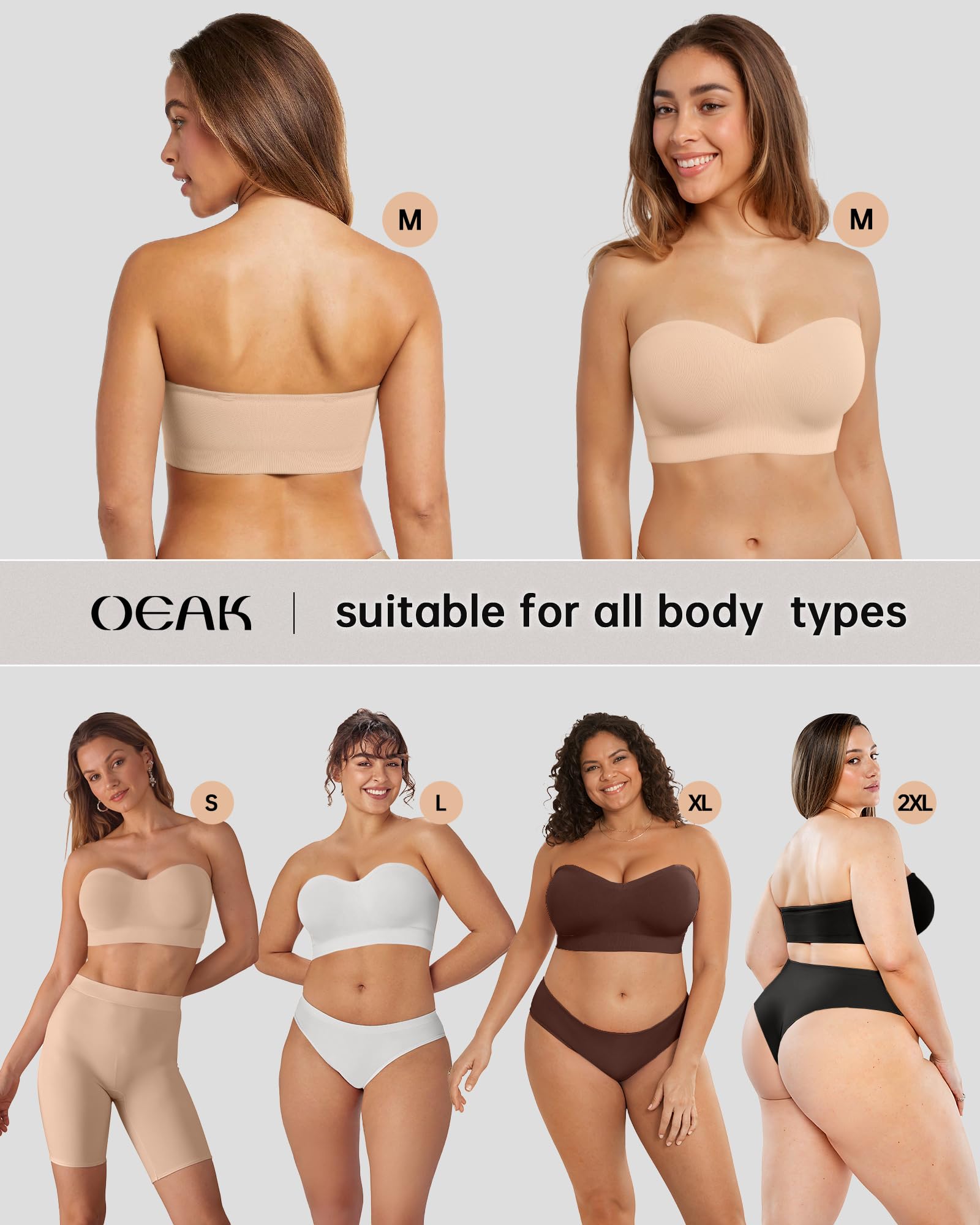 OEAK Soutien-gorge bandeau sans bretelles pour femme - Soutien-gorge bandeau antidérapant - Soutien-gorge push-up sans couture - Soutien-gorge rembourré confortable